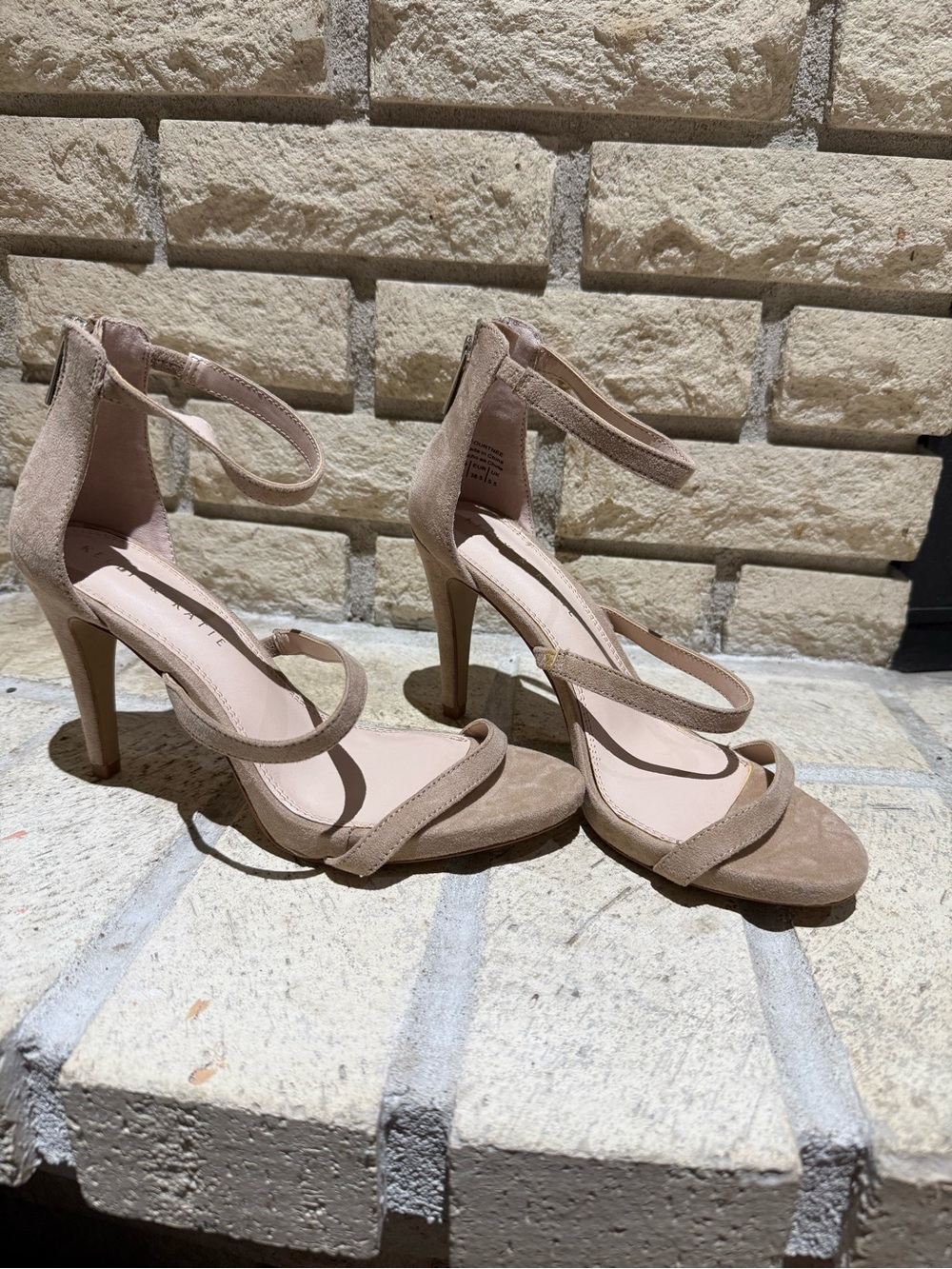 Kelly & Katie Nude Taupe Suede Strappy High Heel